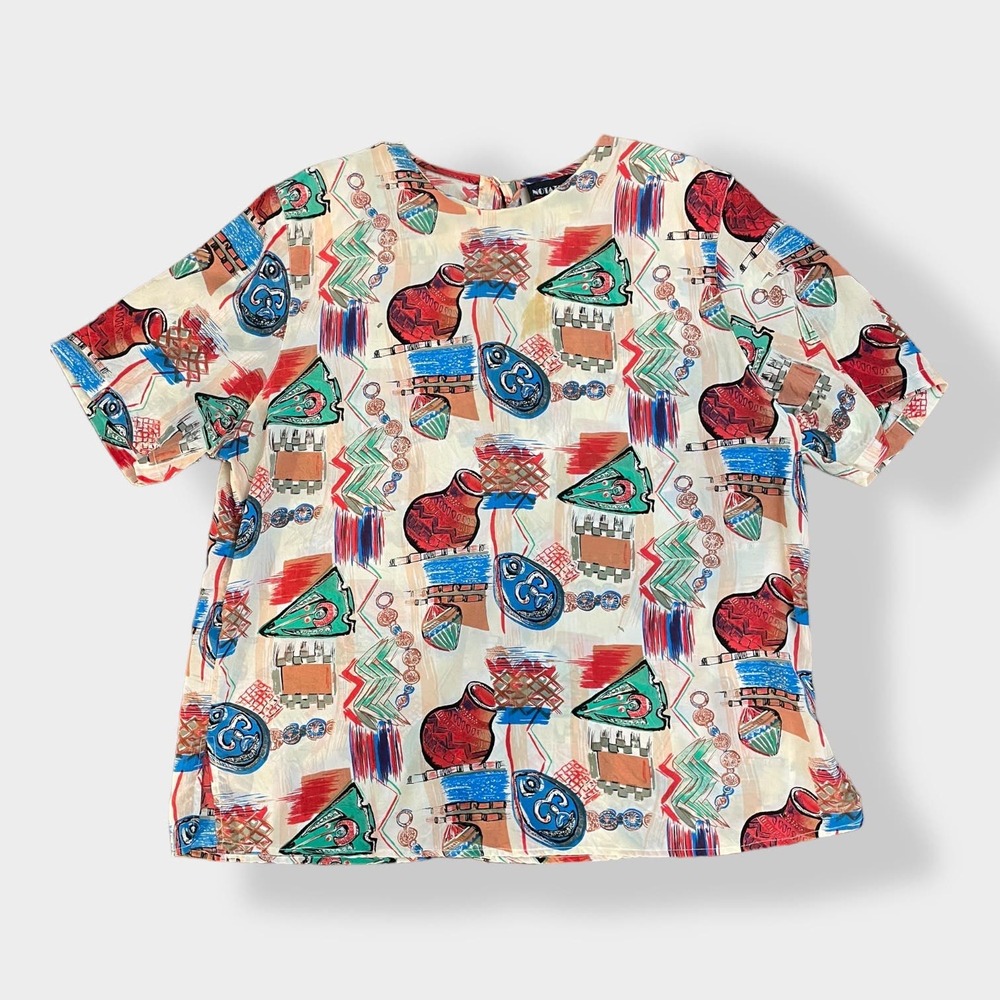 Notations Vintage 90s Southwestern Print 100% Silk Top Size 18‎